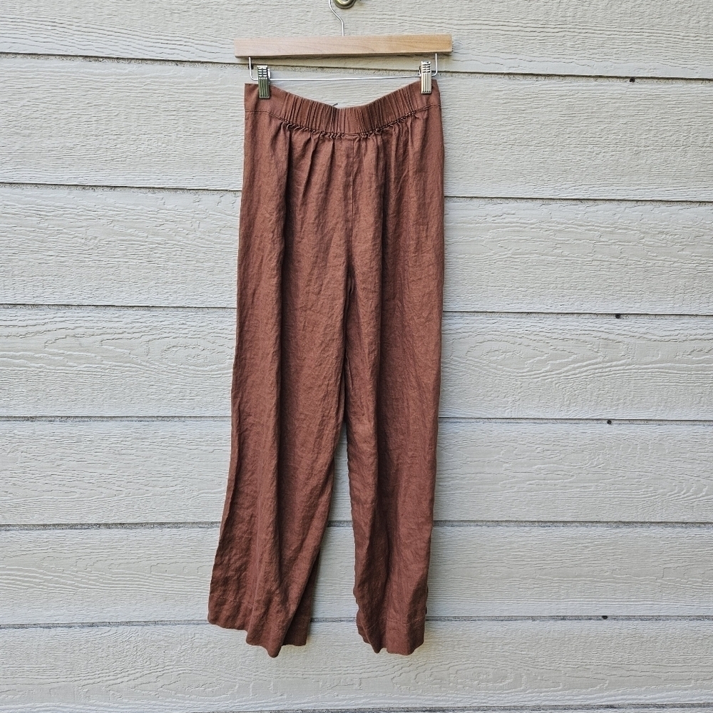 Magaschoni brown linen wide leg pants medium - Picture 2 of 5